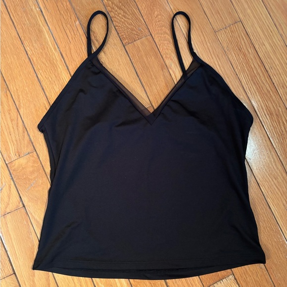 Black Tank Top with Mesh V-neck - Picture 1 of 7